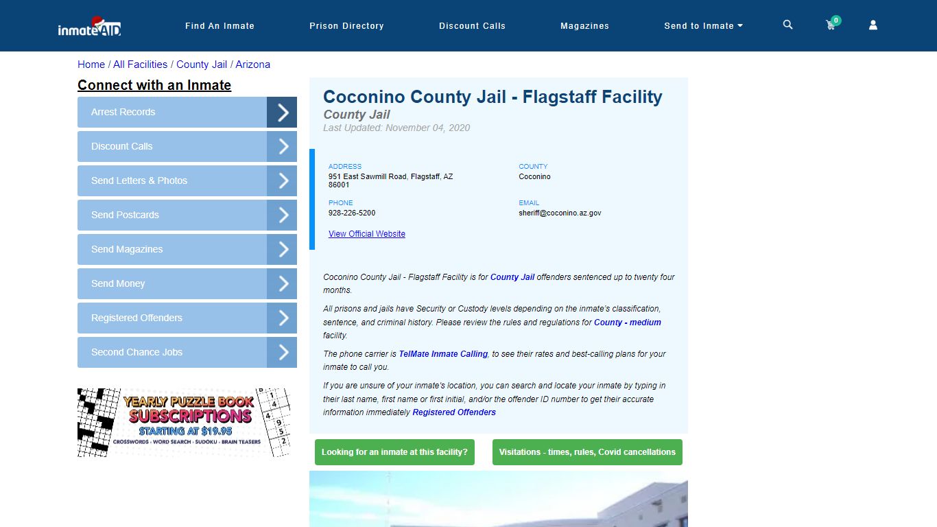 Coconino County Jail - Flagstaff Facility - Inmate Locator - Flagstaff, AZ